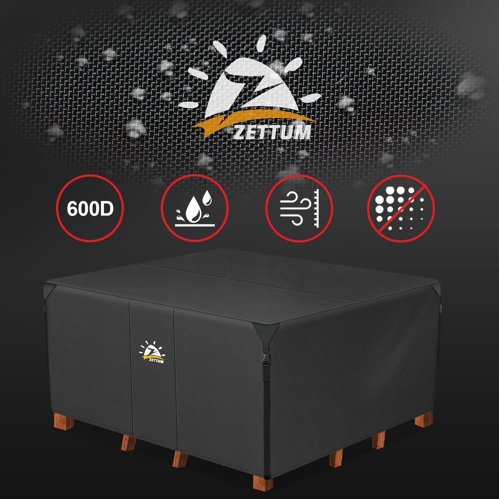 Zettum patio furniture cover in use on a patio