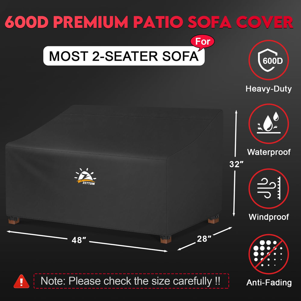 Zettum Patio Loveseat Cover 48 Inch side view showing secure buckles