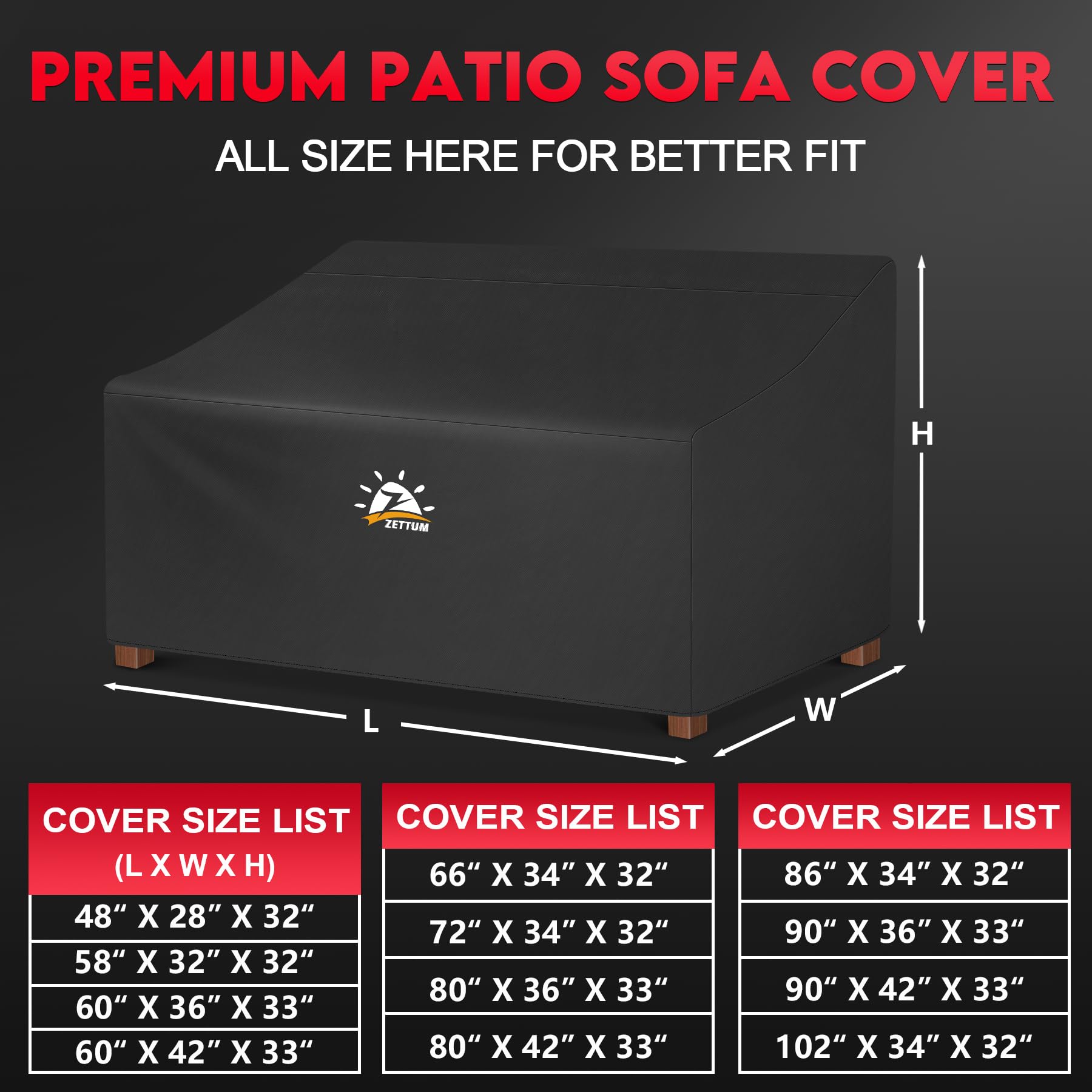 Zettum Patio Sofa Cover 86-inch with furniture