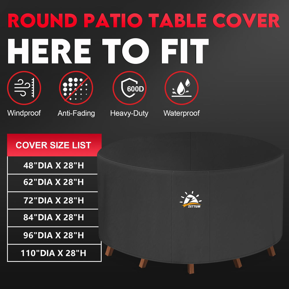 Zettum Round Patio Table Cover 96 Inch packaging