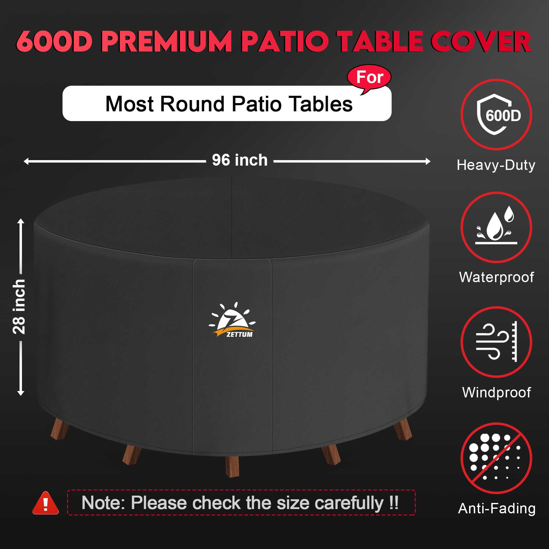 Zettum Round Patio Table Cover 96 Inch side view