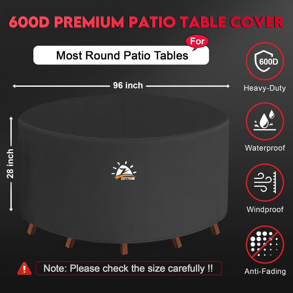 Zettum Round Patio Table Cover 96 Inch side view