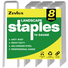 Zevlux 8-inch galvanized landscape staples pack front view