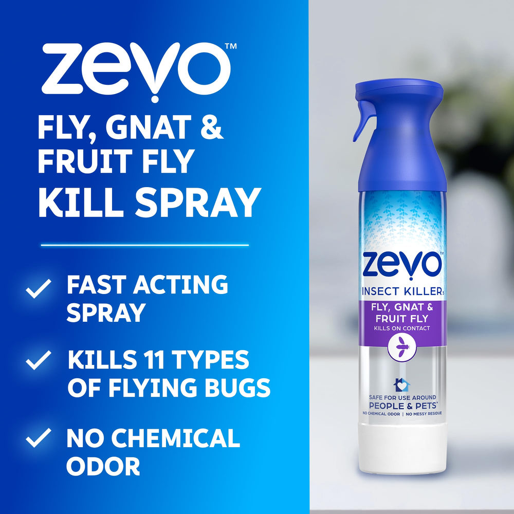 ZEVO Flying Insect Killer Spray back view with safety instructions