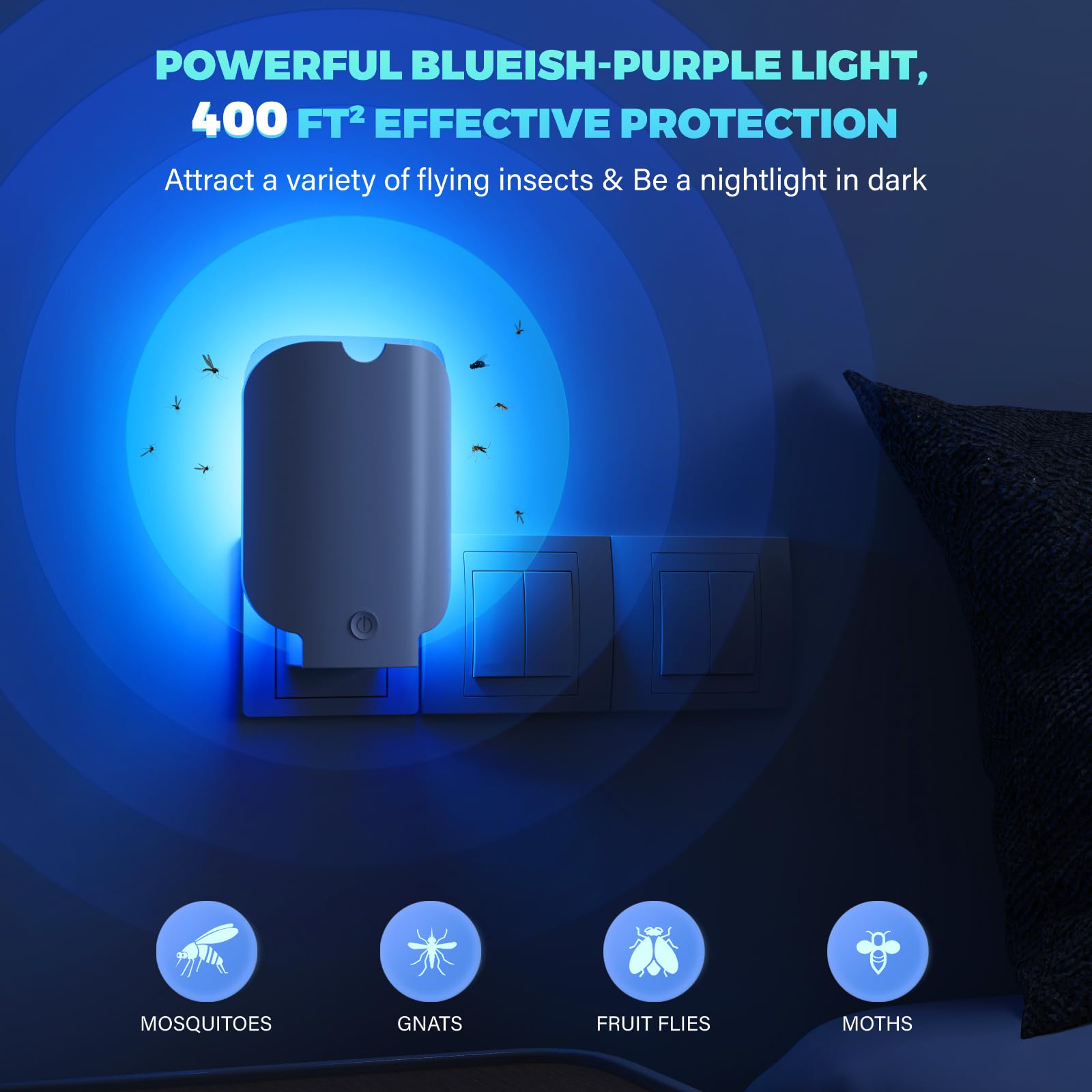 ZEVQI POWER Flying Insect Trap plugged in showing light