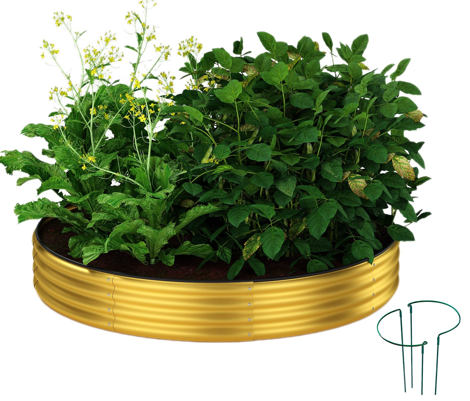 ZFHgarden Galvanized Metal Planter 3x3x1FT front view in gold