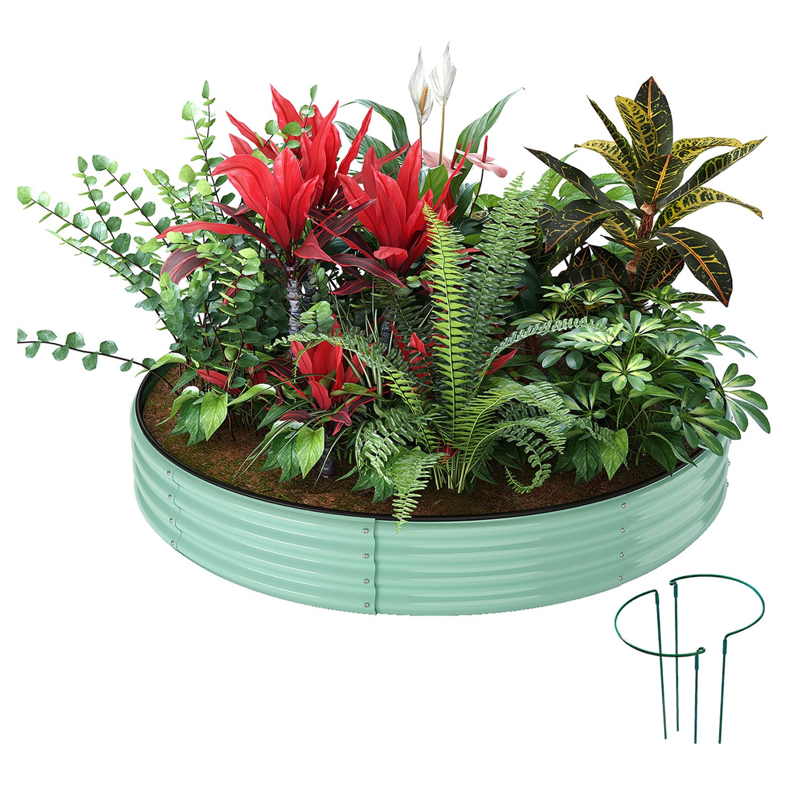 ZFHgarden galvanized metal planter round raised garden bed 3x3x1ft
