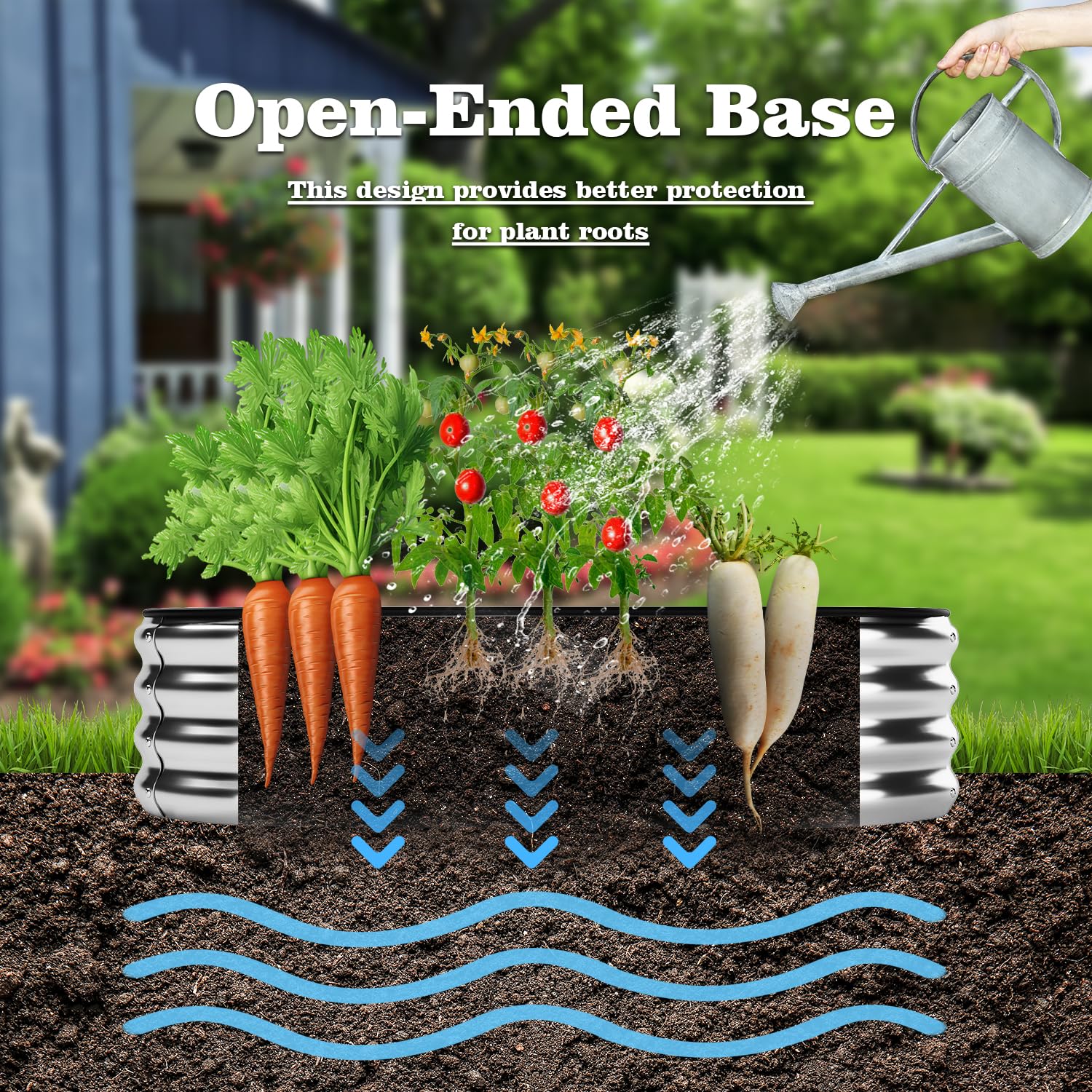 ZFHgarden metal planter with gardening gloves and tools