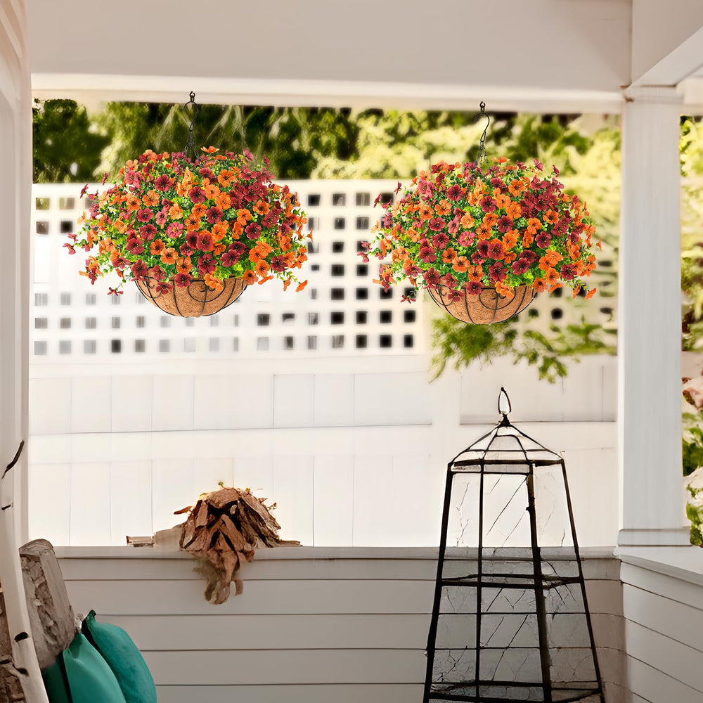 ZFProcess Artificial Fall Hanging Flowers Basket in a garden setting