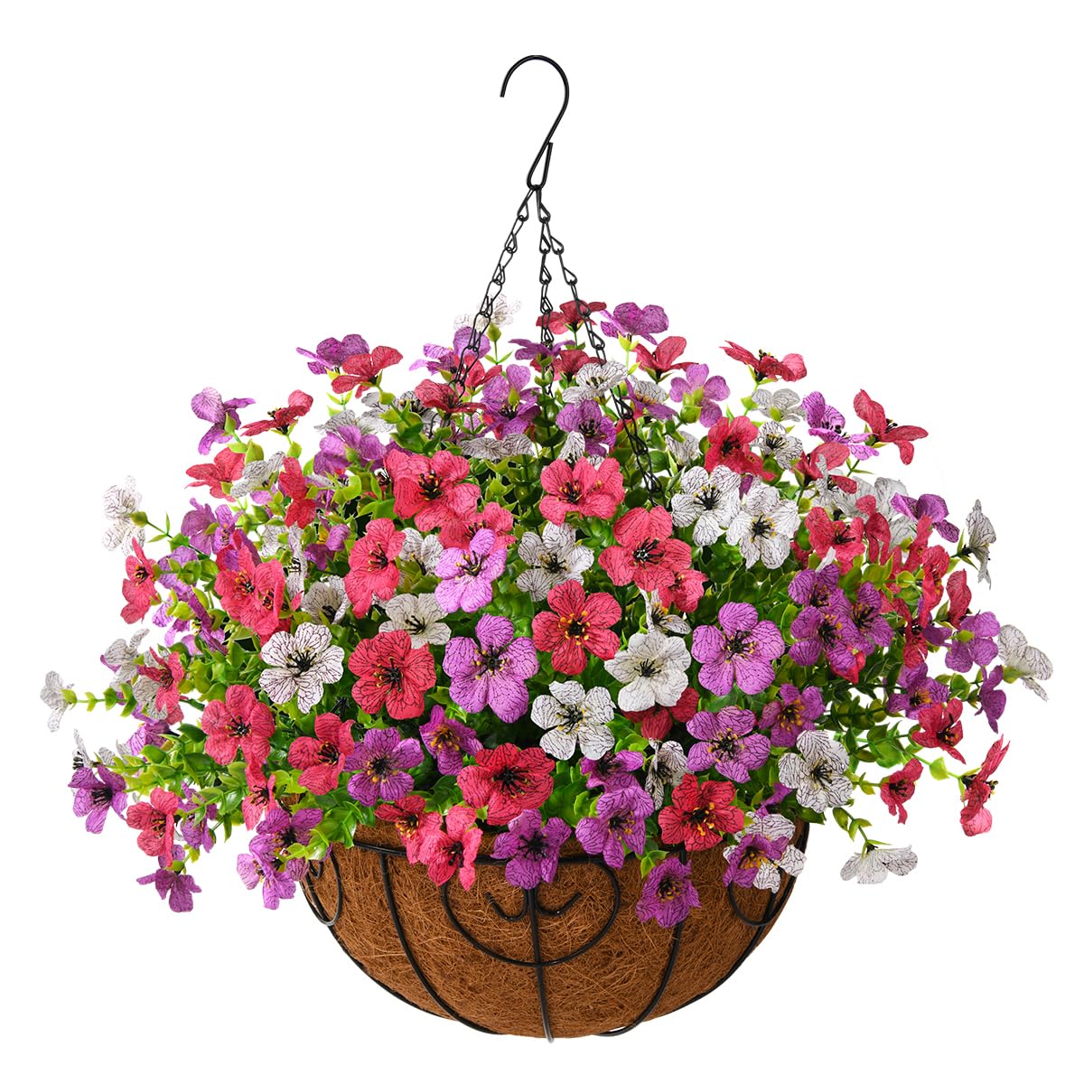 ZFProcess Artificial Hanging Flowers Basket with purple and white daisies