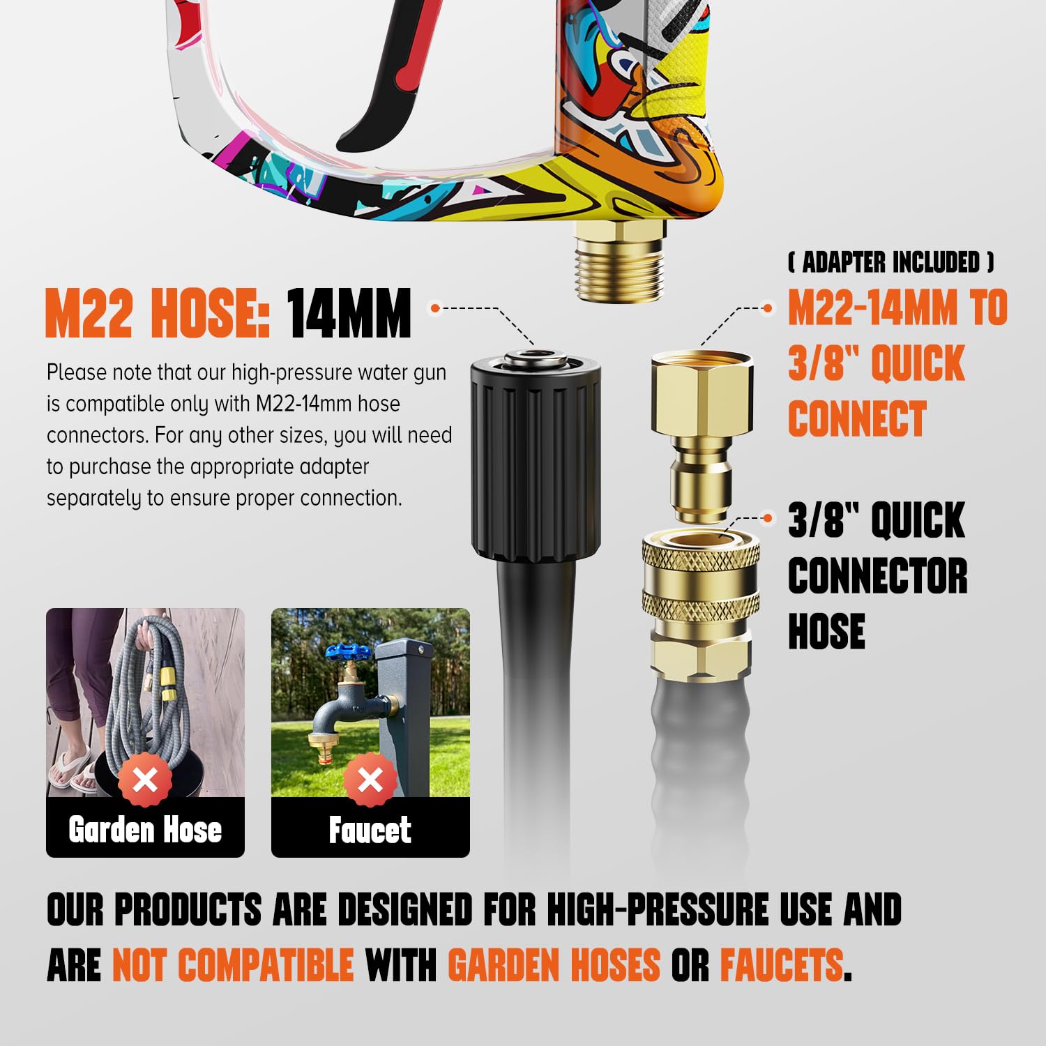Zhevebaga Short Pressure Washer Gun shown with foam cannon