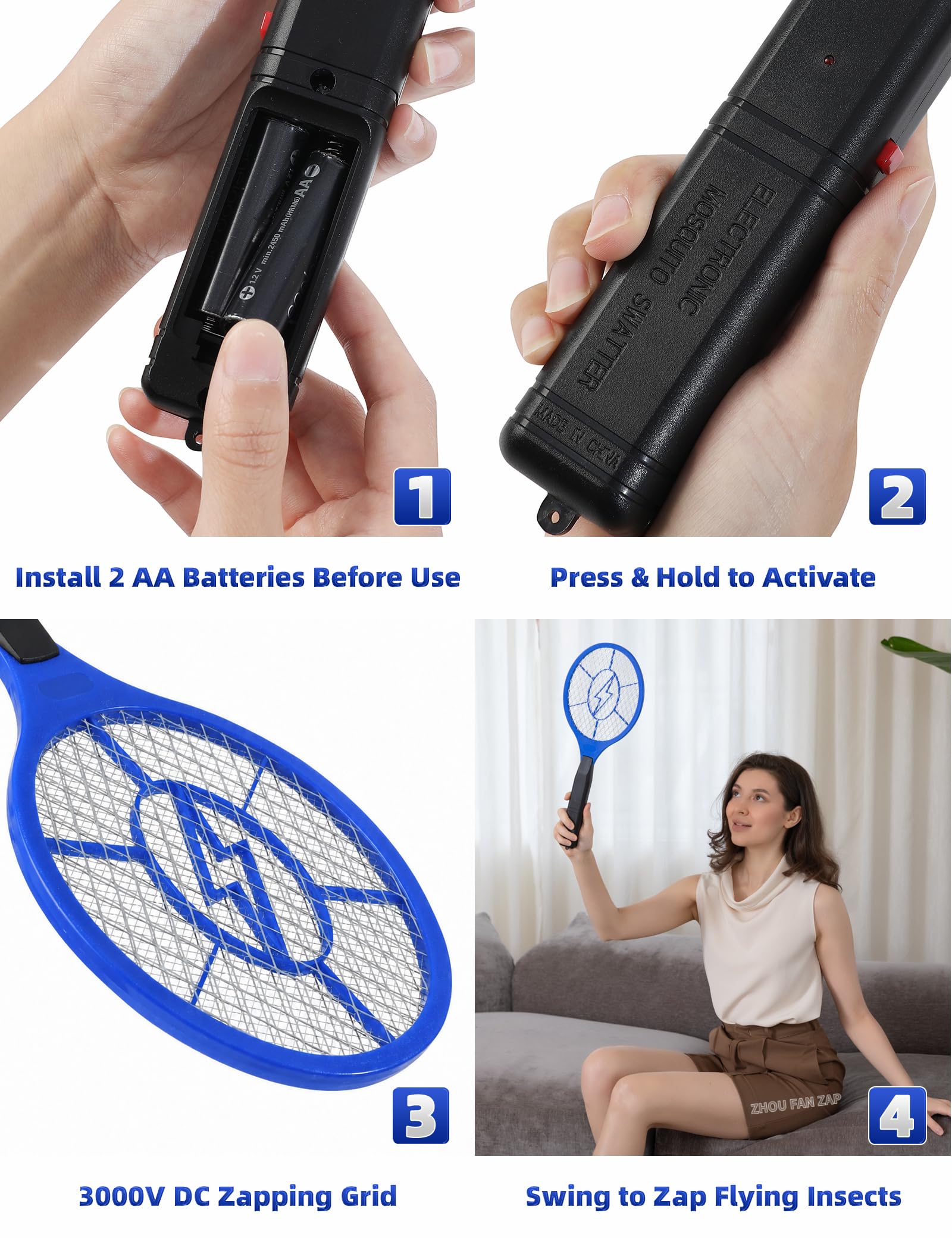 ZHOU FAN ZAP Electric Fly Swatter on a patio table