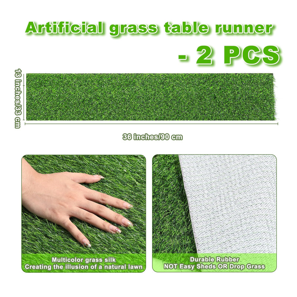 ZHOUXITU Artificial Grass Table Runner side view, showing texture and design