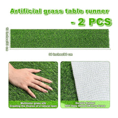 ZHOUXITU Artificial Grass Table Runner side view, showing texture and design