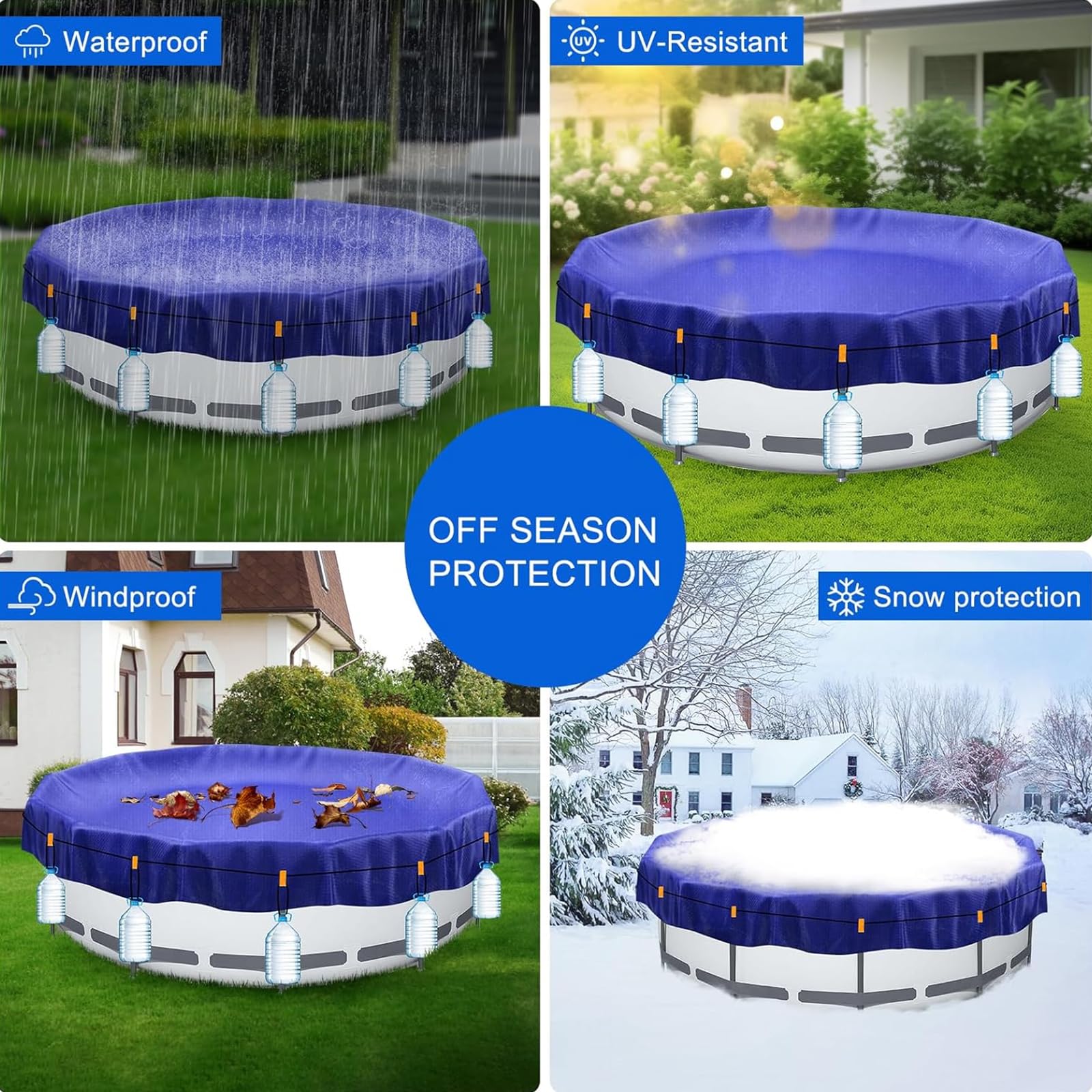 ZHSX pool cover secured tightly over an above ground pool