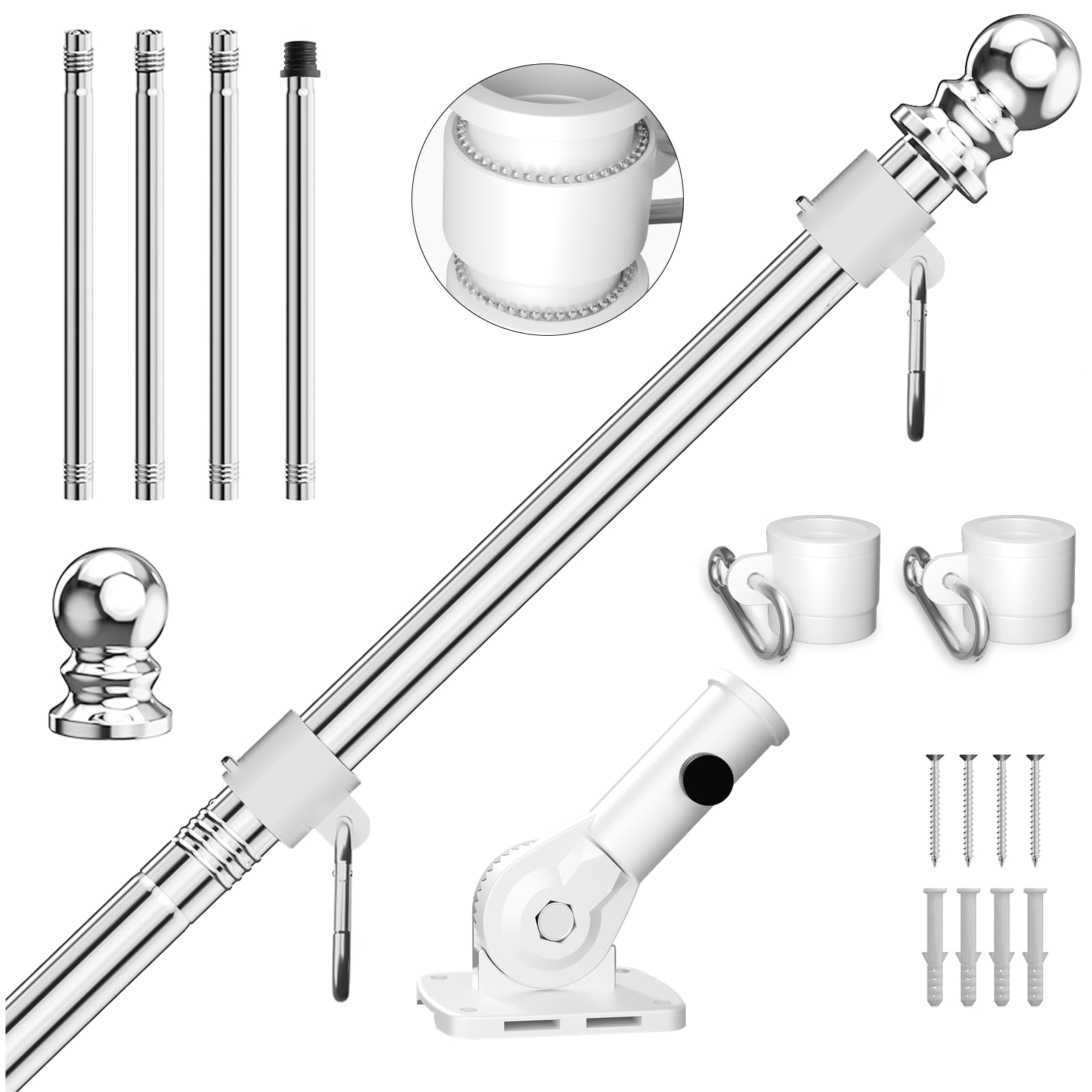 ZHULI 5 FT flag pole with stainless steel finish, front view
