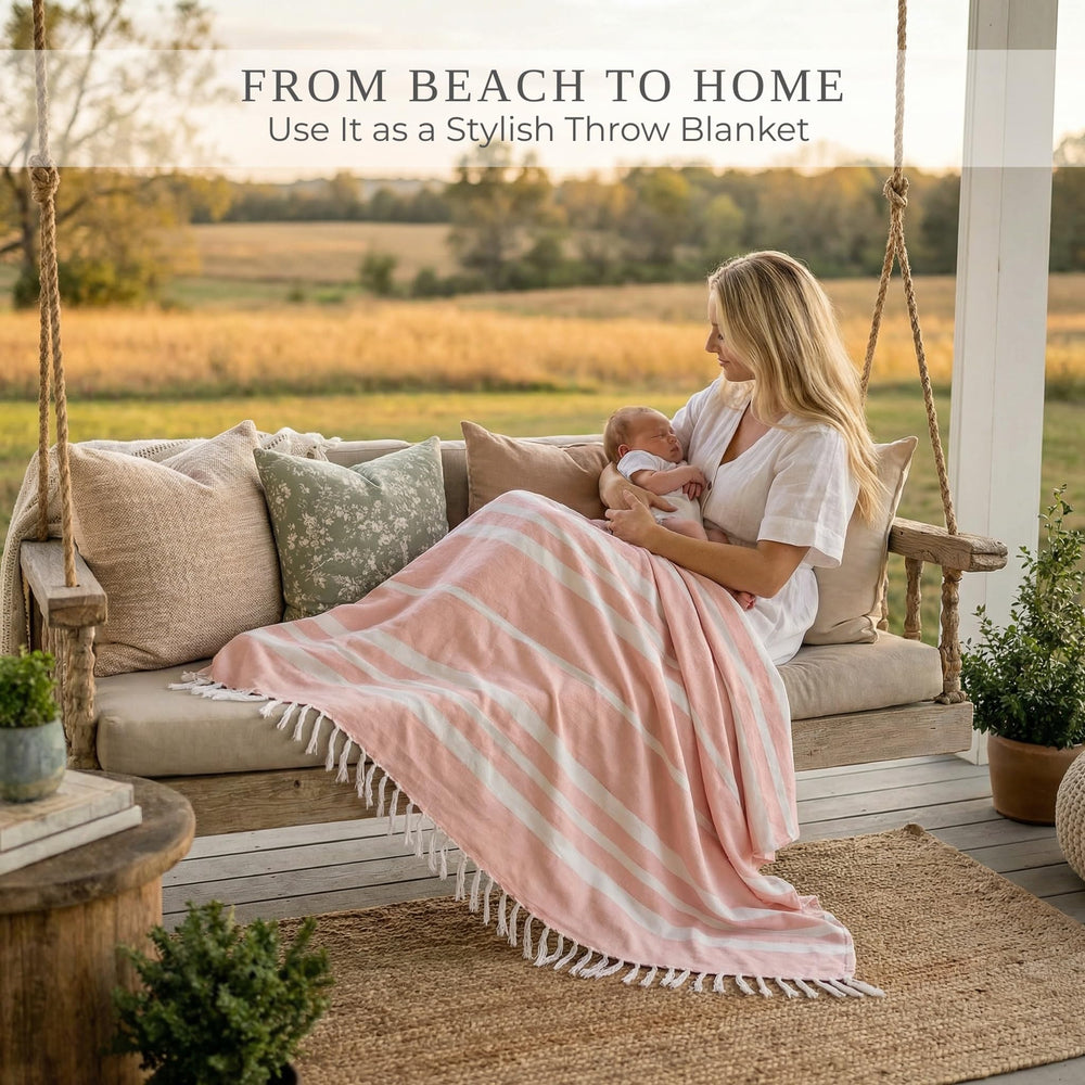 ZICOTO beach blanket draped poolside with a drink