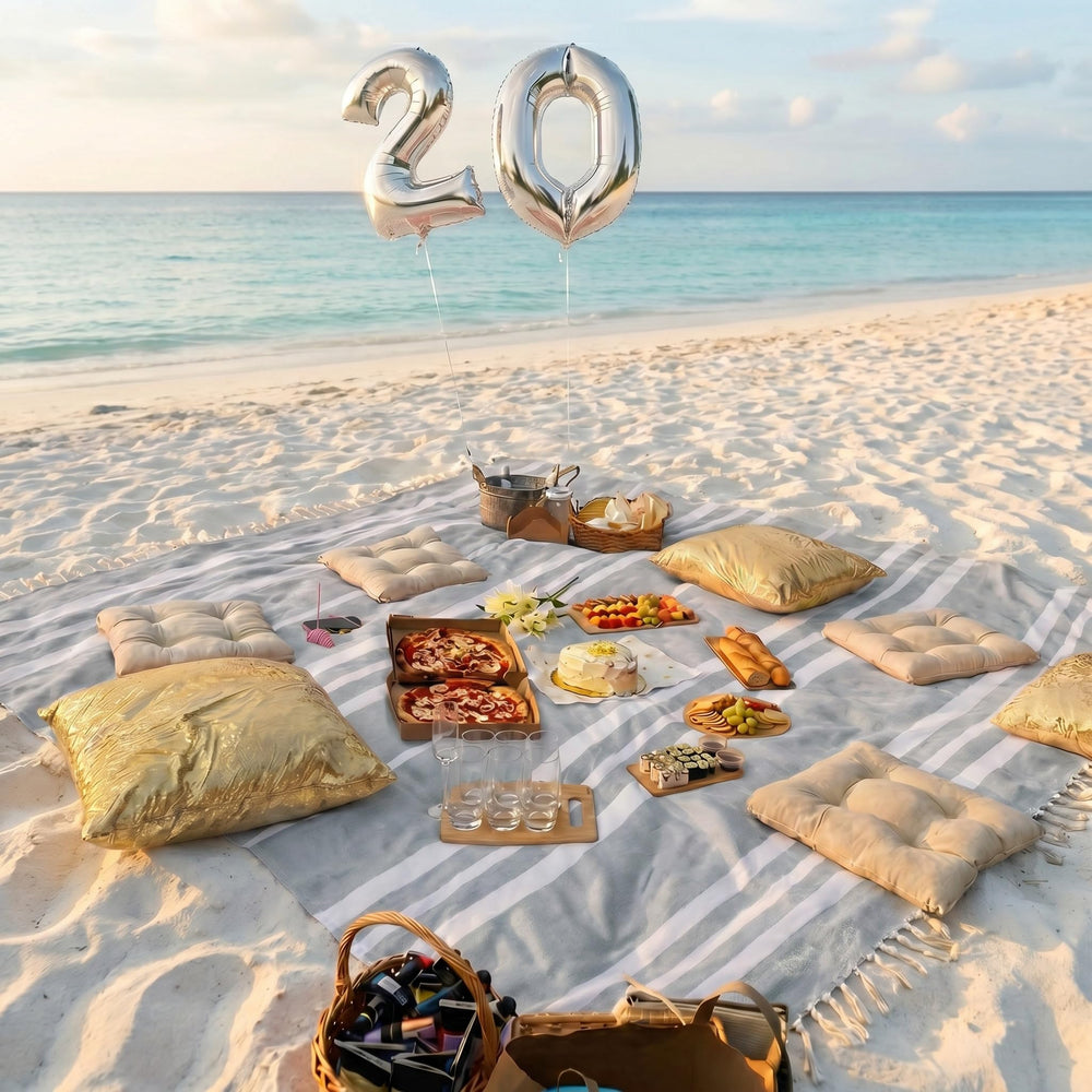 ZICOTO beach blanket folded, showcasing its lightweight and portable design