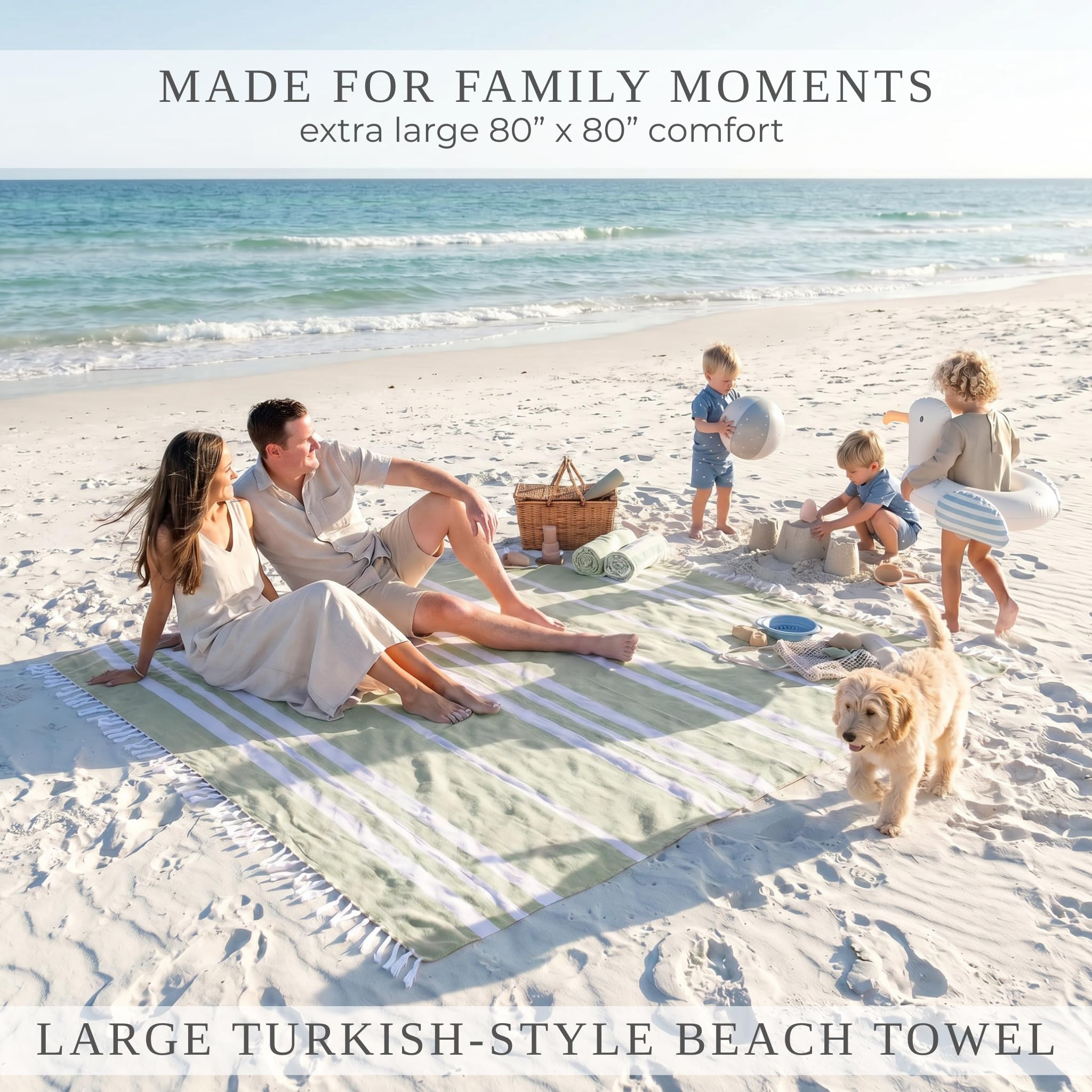 ZICOTO Beach Blanket folded with tassels visible