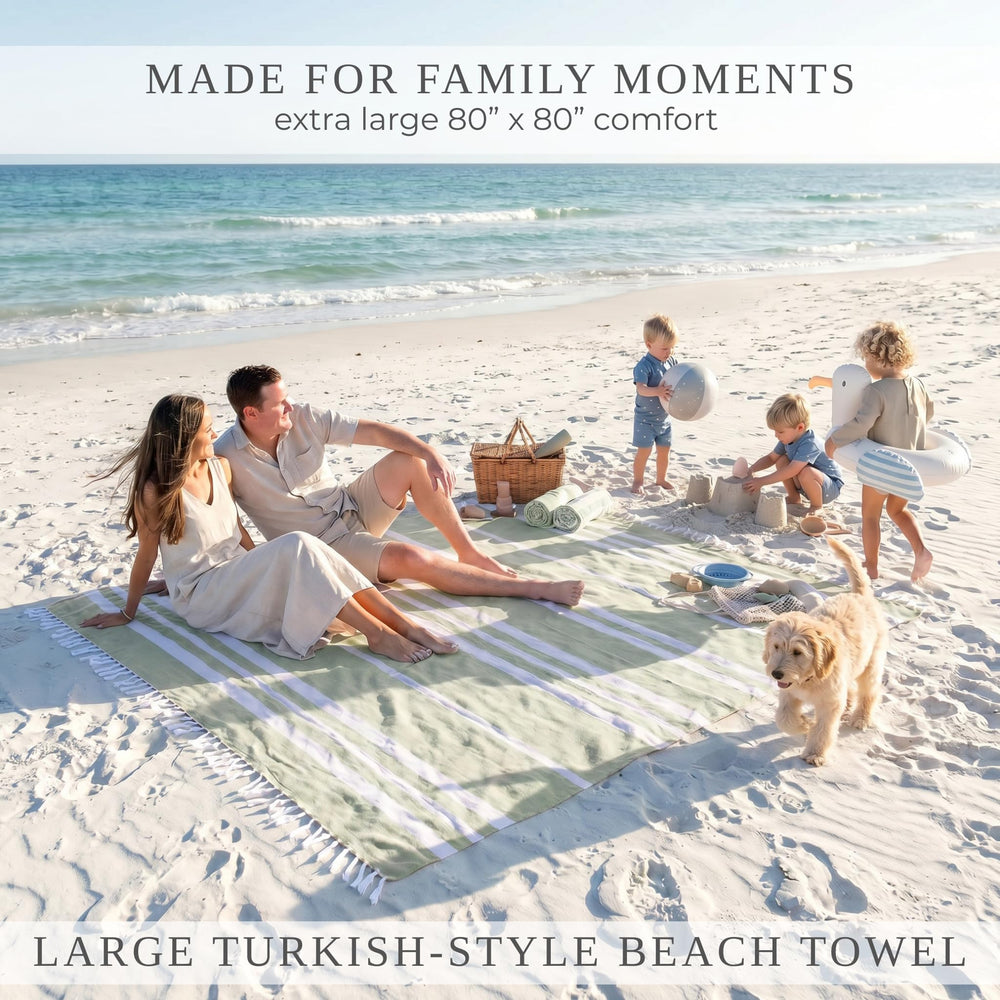 ZICOTO Beach Blanket folded with tassels visible