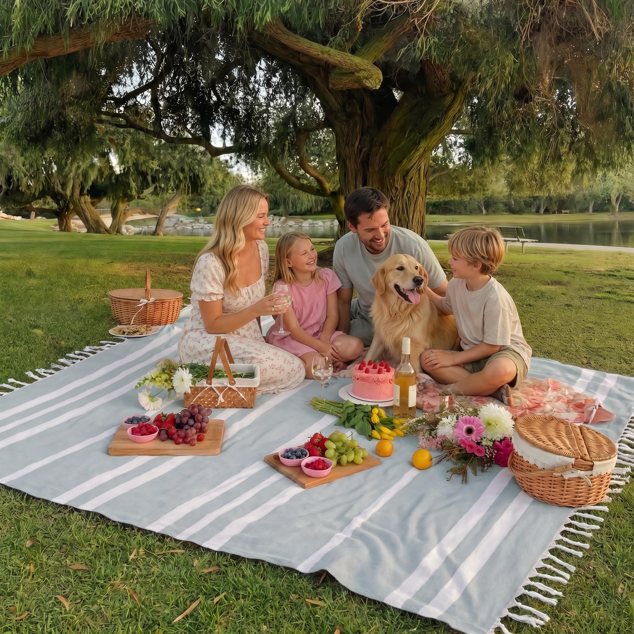 ZICOTO beach blanket spread out on the sand with ocean background