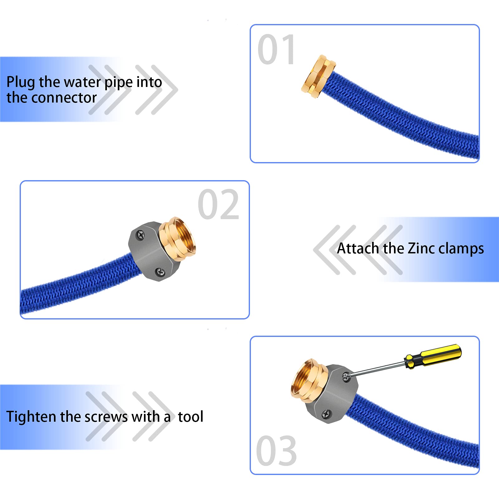 Zinc clamps and stainless steel screws from Jeeker hose repair kit