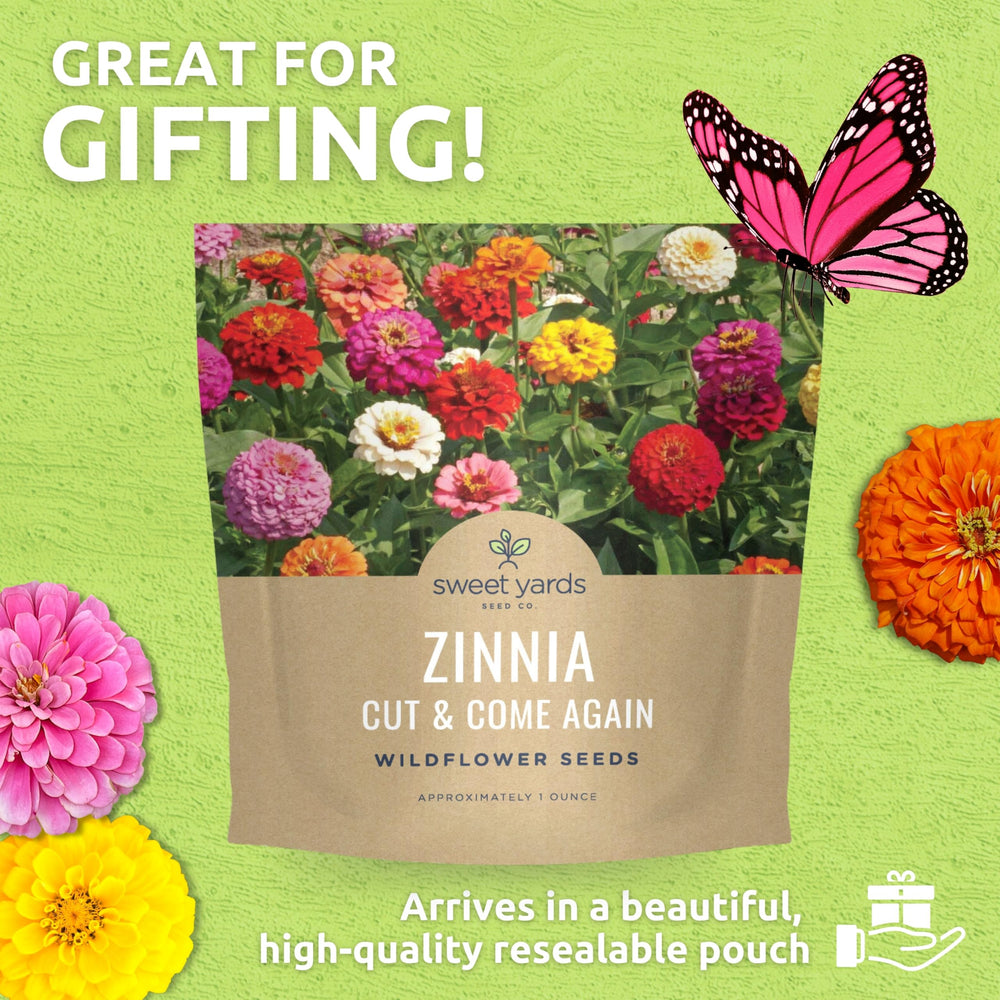 Zinnia Cut & Come Again seeds packet with reusable zipper