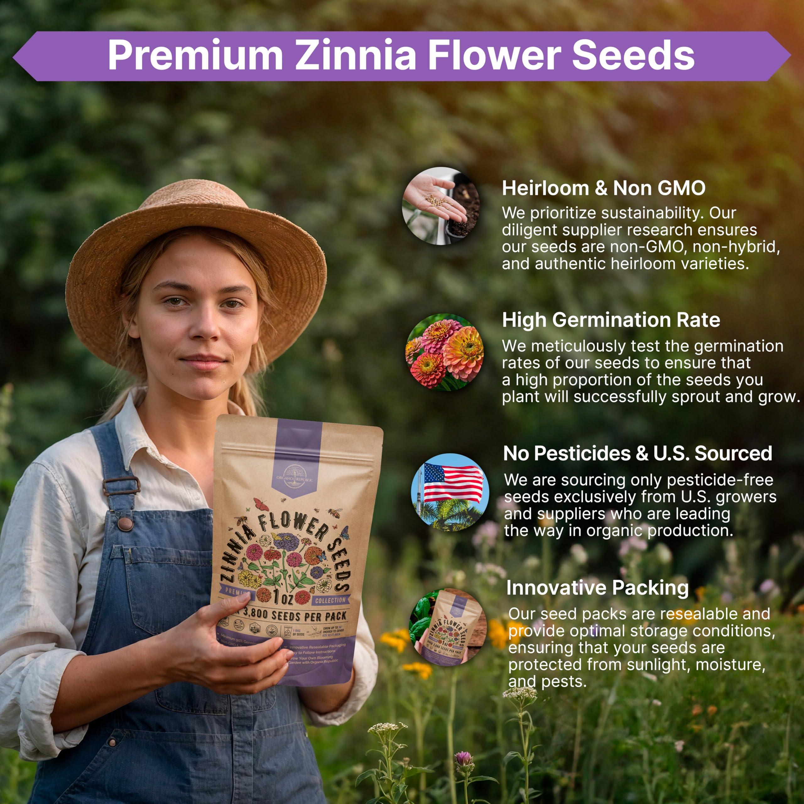 Zinnia seeds in an outdoor garden bed thriving