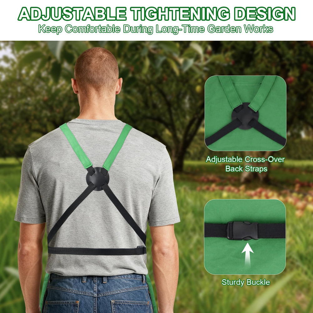 ZIOZERTT Gardening Apron showing large bottom pocket and zipper pocket