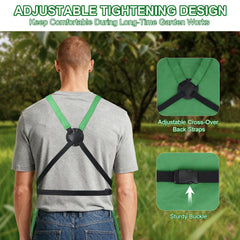 ZIOZERTT Gardening Apron showing large bottom pocket and zipper pocket