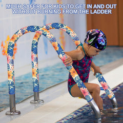 Zippered design of the Junkin pool handrail cover for easy installation