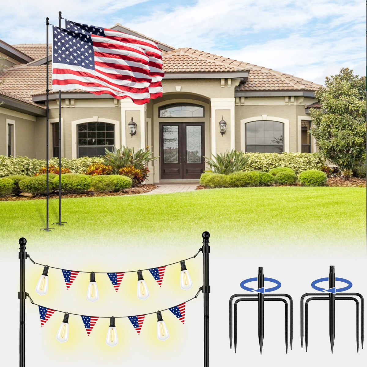 ZMTECH 10 FT Flag Pole Kit components including poles and bases