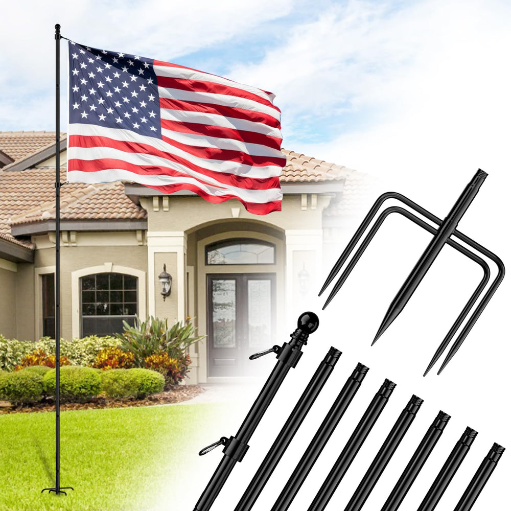 ZMTECH 10 FT flag pole with 5 prong base in black