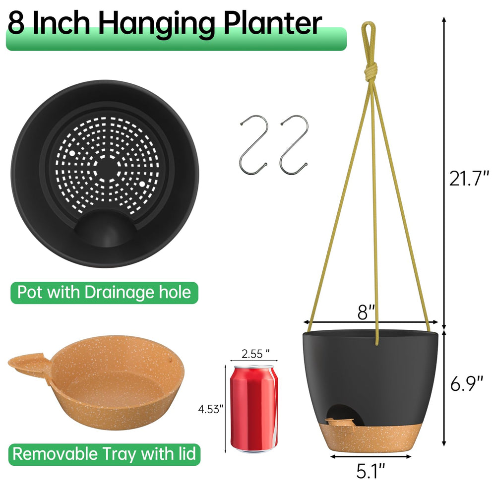 ZMTECH 8 Inch Hanging Planter showing drainage holes and watering lip