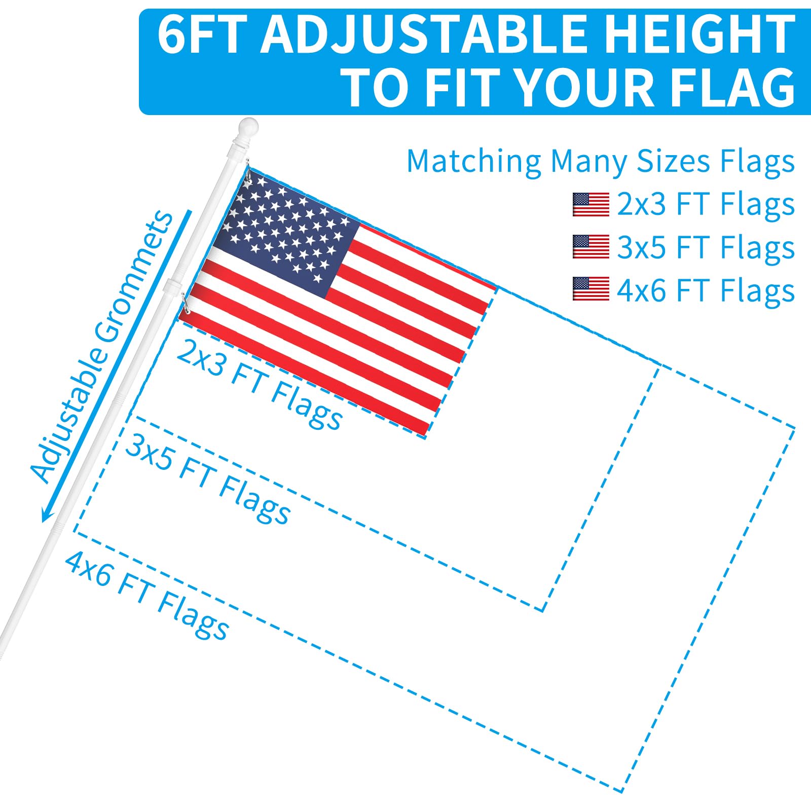 ZMTECH flag pole installed with flag at 90° angle