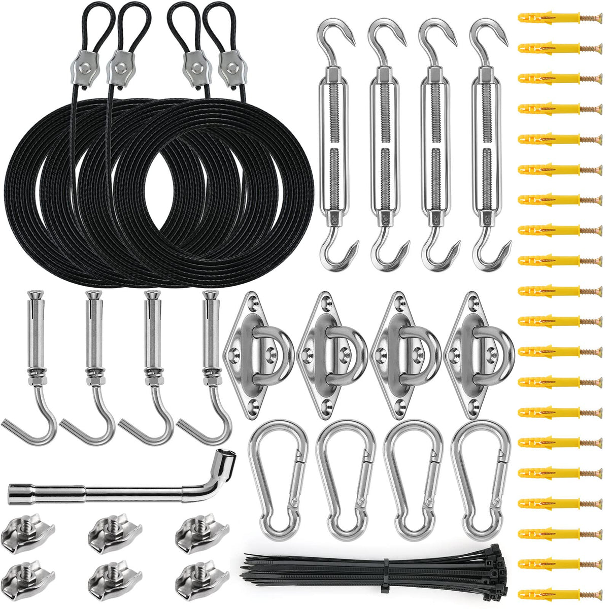 ZNELLY Sun Shade Sail Hardware Kit components including ropes and turnbuckles
