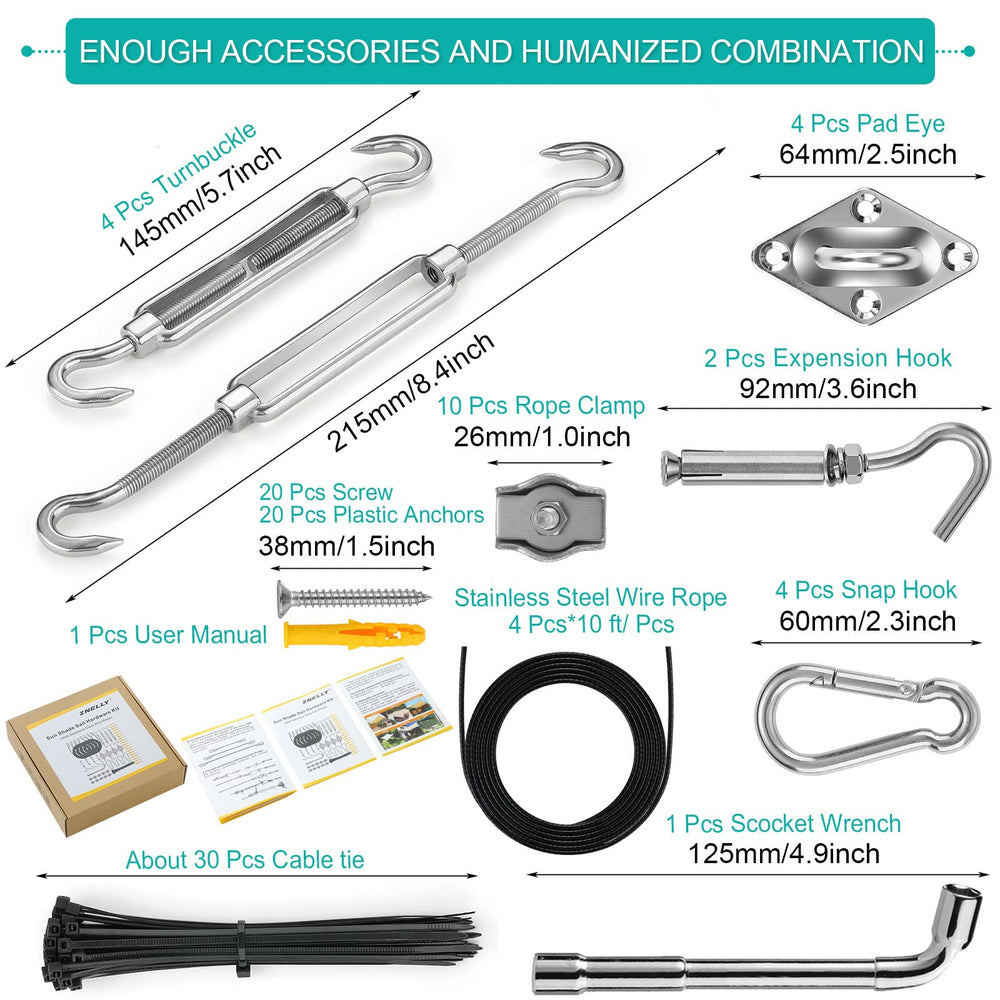 ZNELLY sun shade sail hardware kit installation instructions