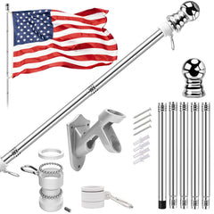 ZNNOPAX 5 FT Flag Pole with 3x5ft American Flag, silver