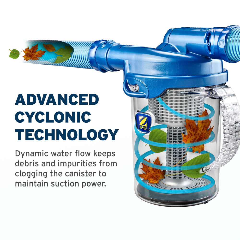 Zodiac Cyclonic Leaf Catcher canister showing debris capture
