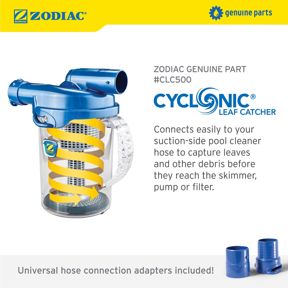 Zodiac Cyclonic Leaf Catcher side view showing connection fittings