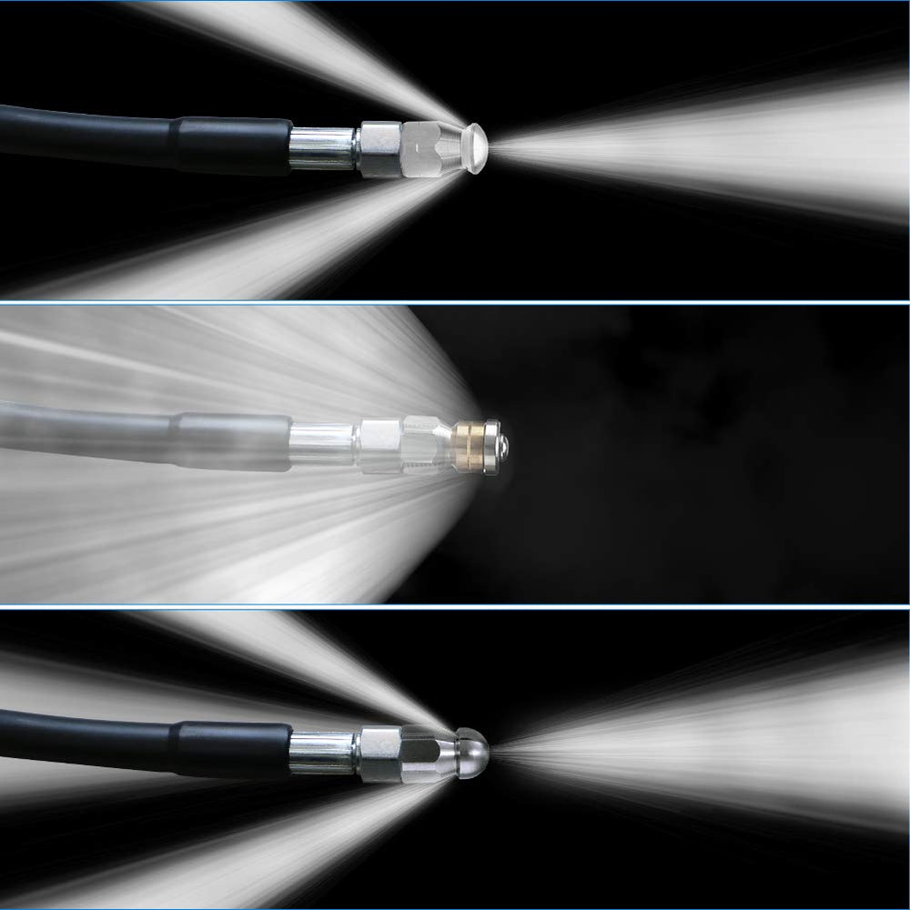 ZOFINE sewer jetter nozzle close-up for drain cleaning