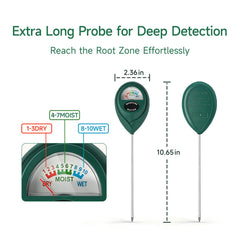 Zoiydals Soil Moisture Meter probe inserted in soil