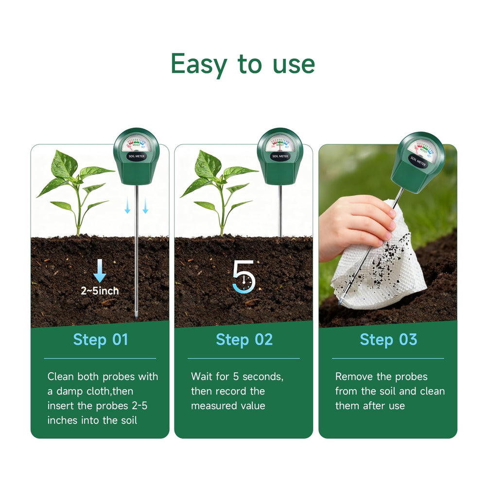 Zoiydals Soil Moisture Meter probe inserted in soil