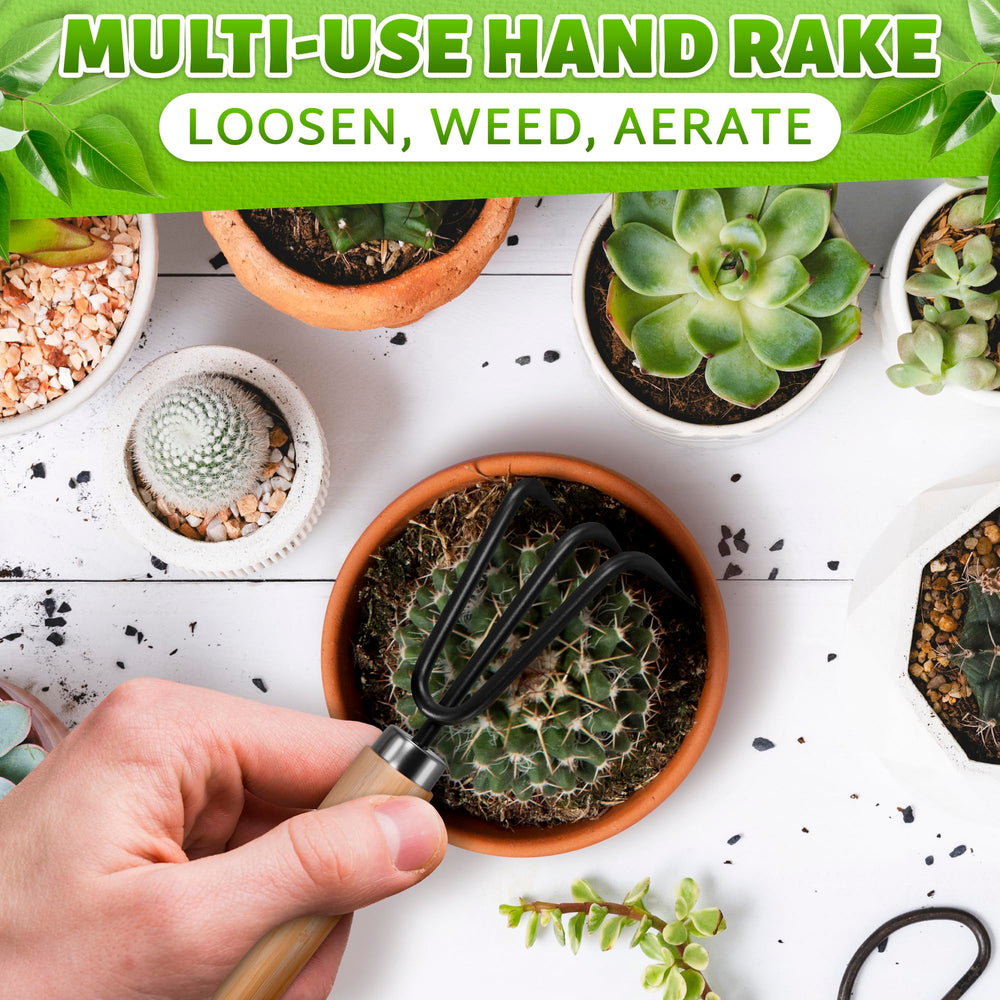 ZOKLU Mini Garden Tools Set showing ergonomic wooden handles