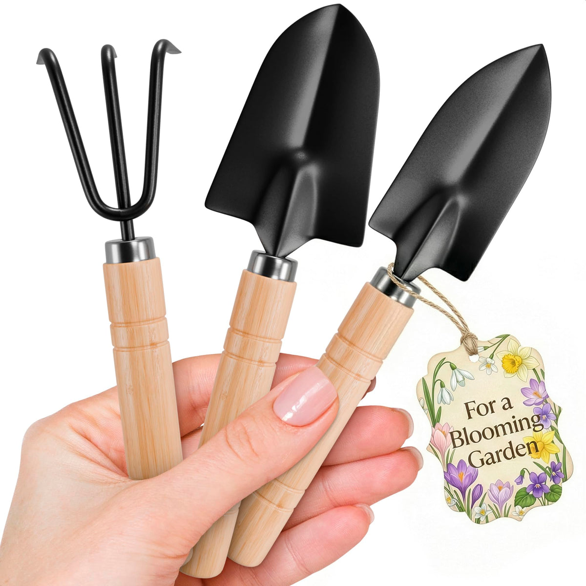 ZOKLU Mini Garden Tools Set with three pieces including mini shovel, rake, and trowel