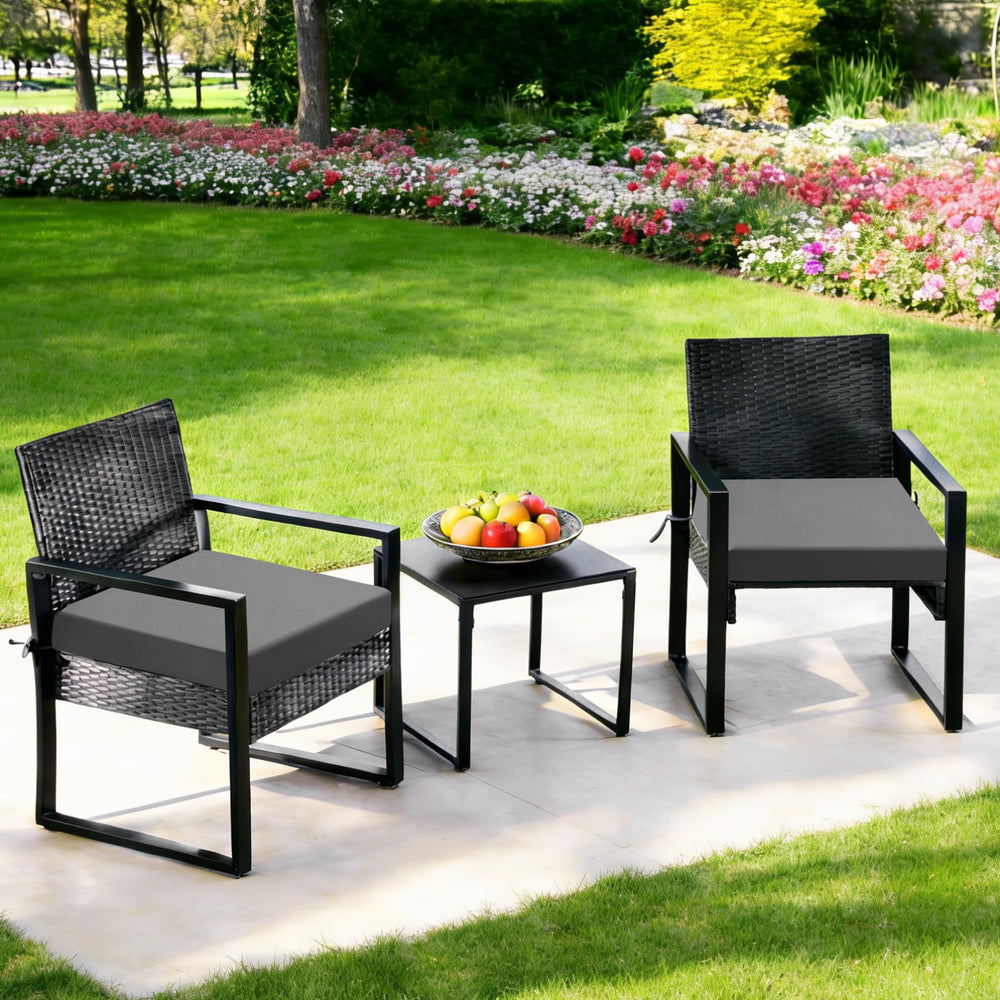 Zonamat outdoor chair cushions in dark grey colour on patio furniture