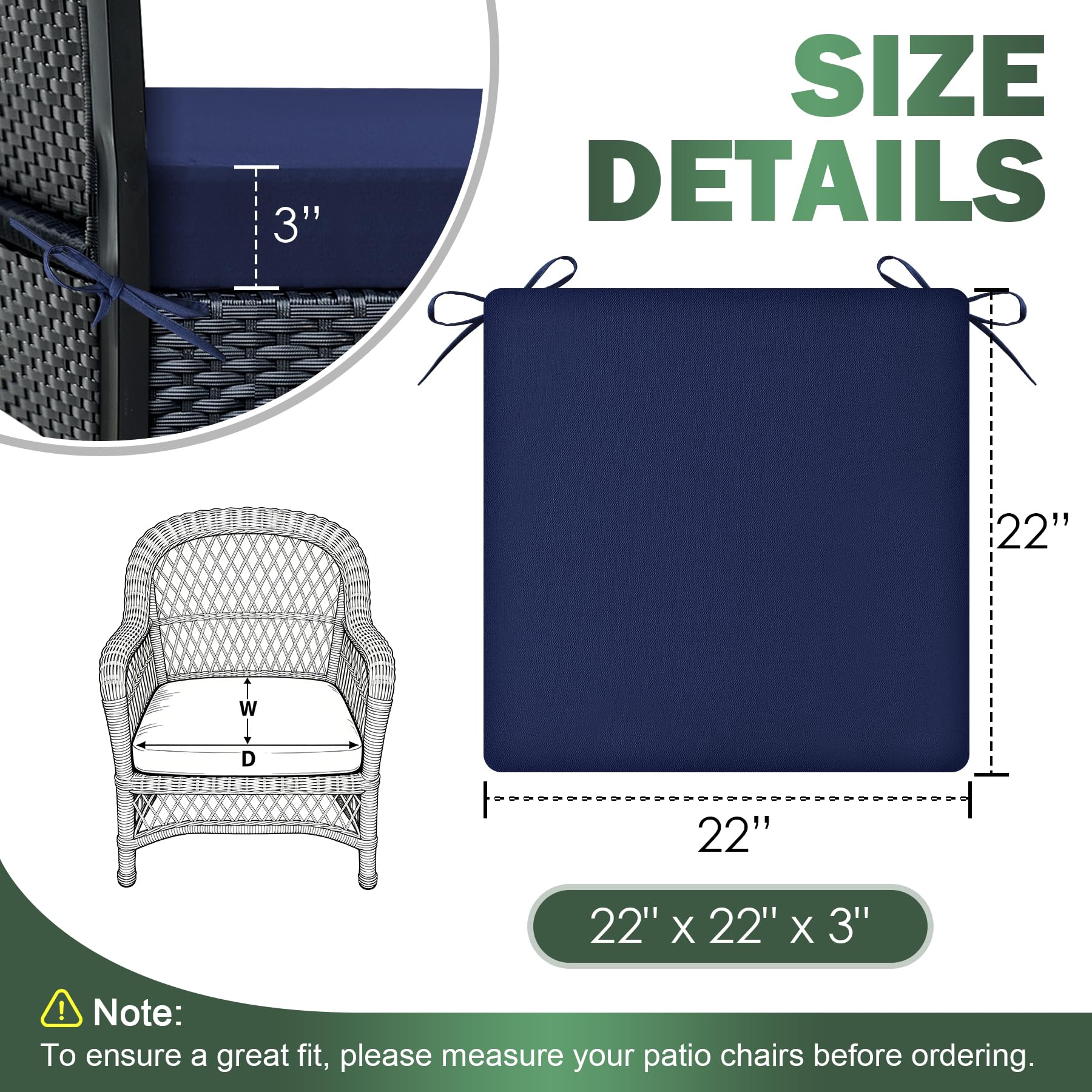 Zonamat Outdoor Chair Cushions Navy Blue side view