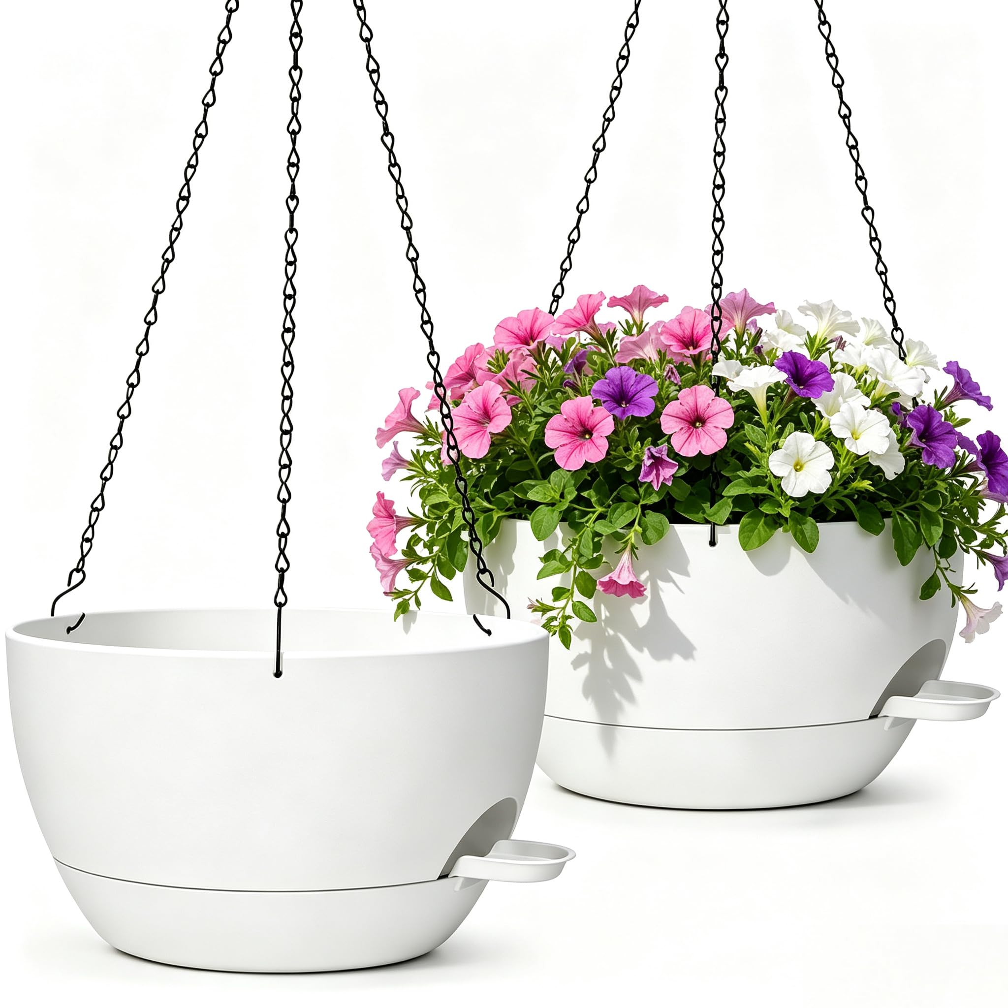 zople 12-inch self-watering hanging planter white front view