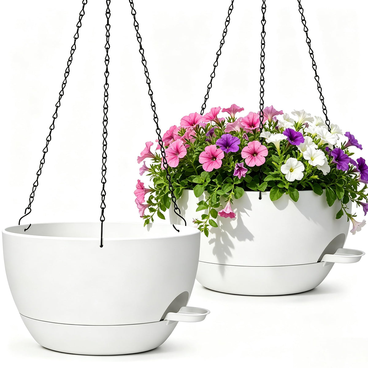 zople 12-inch self-watering hanging planter white front view