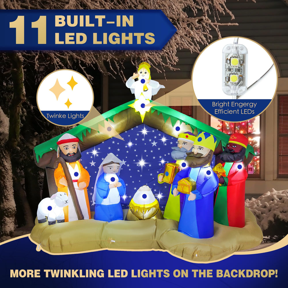 ZPISF inflatable nativity scene at night with glowing LED lights